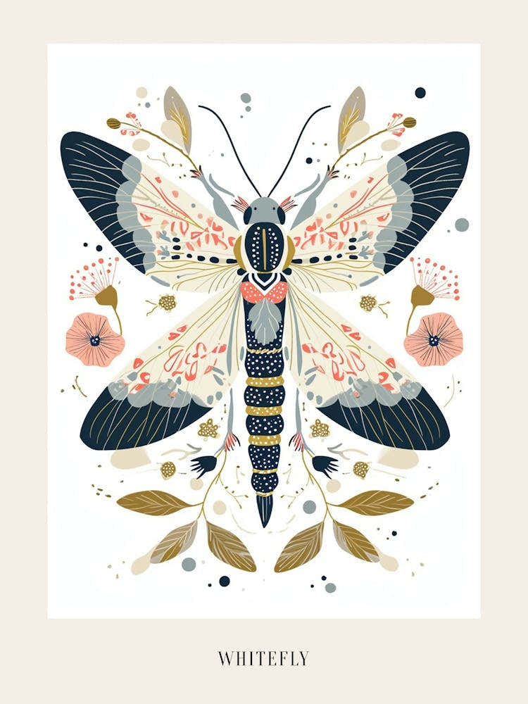 Colourful Insect Illustration Whitefly 6 Poster