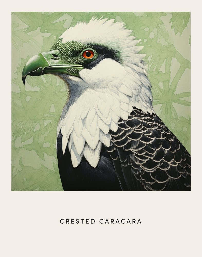 Ohara Koson Inspired Bird Painting Crested Caracara 2 Poster