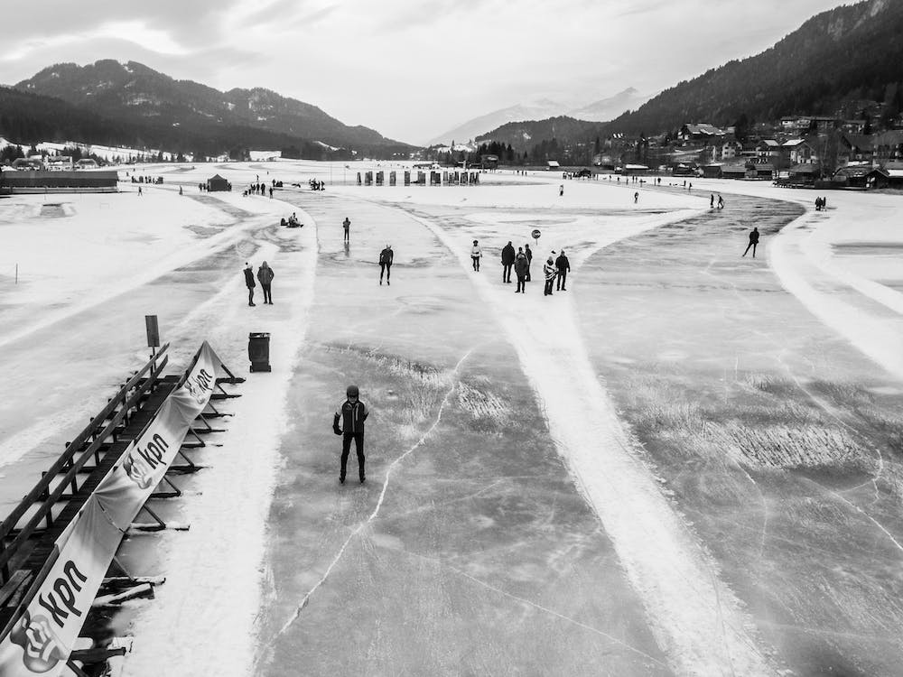 Skating Event On Frozen Lake
