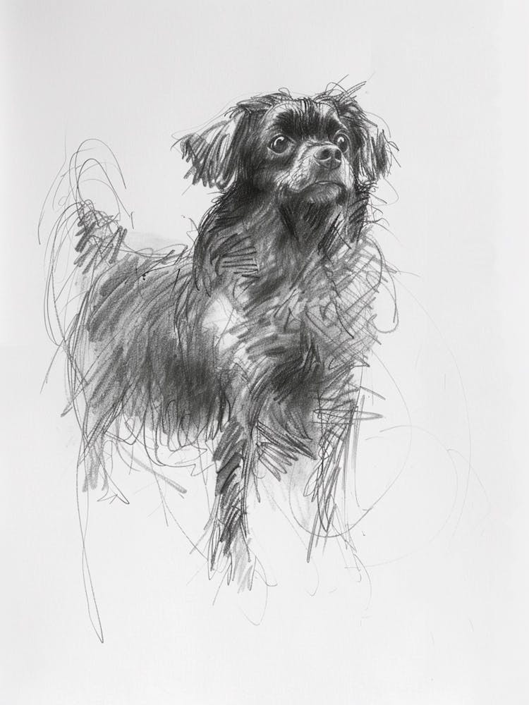 Tibetan Spaniel Dog Charcoal Line 1