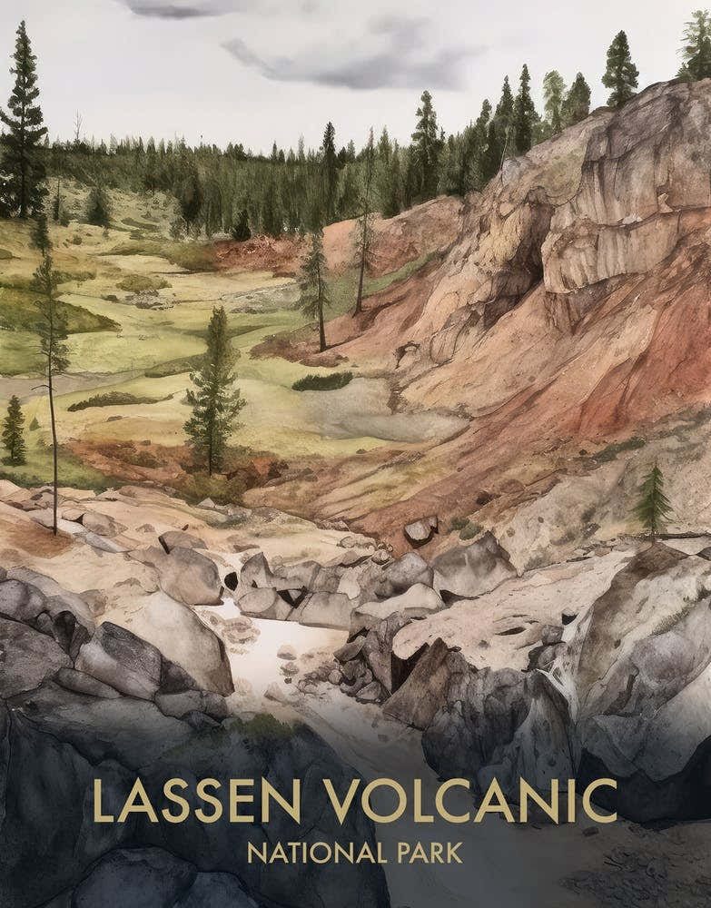 Lassen Volcanic National Park Watercolour Vintage Travel Poster 3