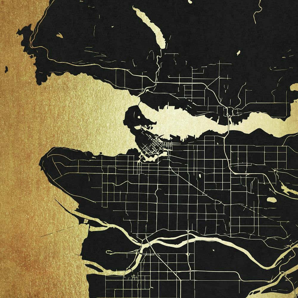 Vancouver Street Map Gold and Black