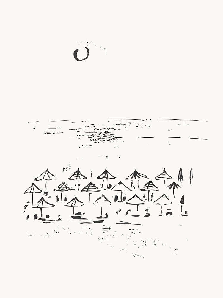 Hand Drawn Beach Poster, Summer Drawing, Unique Wall Art, Sunny Vacation Decor,Tan Theme