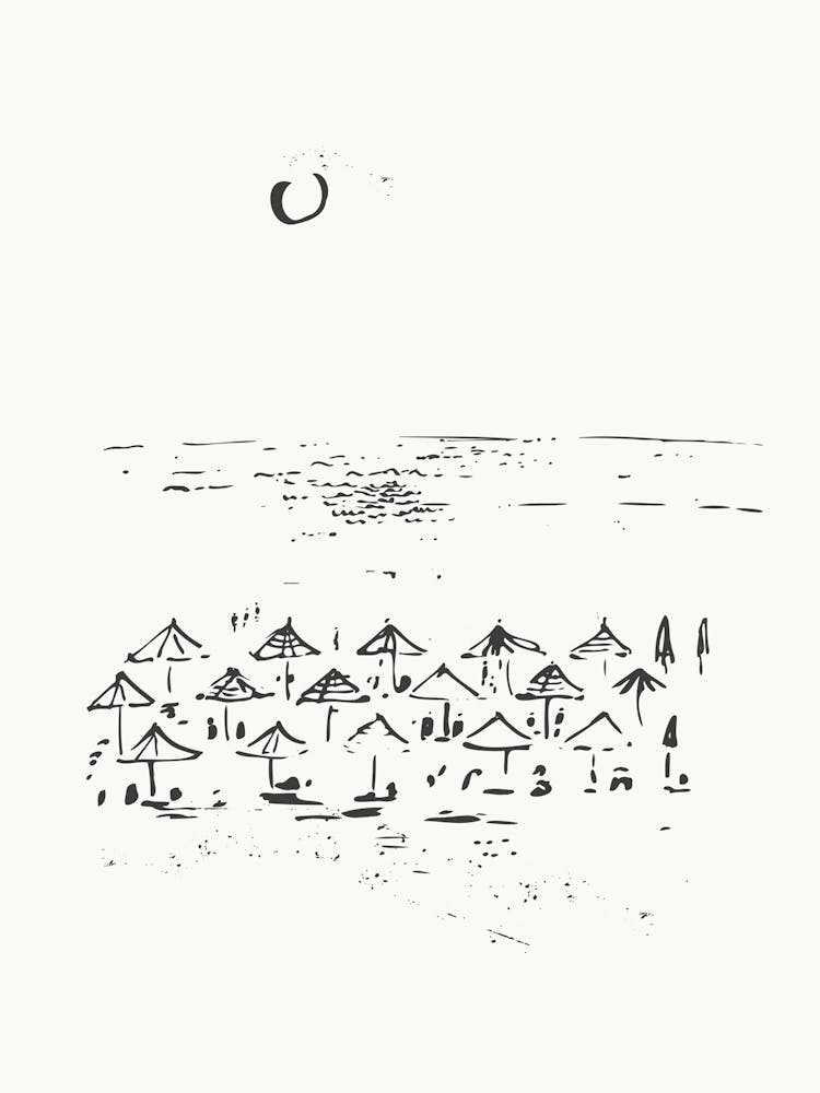 Hand Drawn Beach Poster, Summer Drawing, Unique Wall Art, Sunny Vacation Decor,Tan Theme