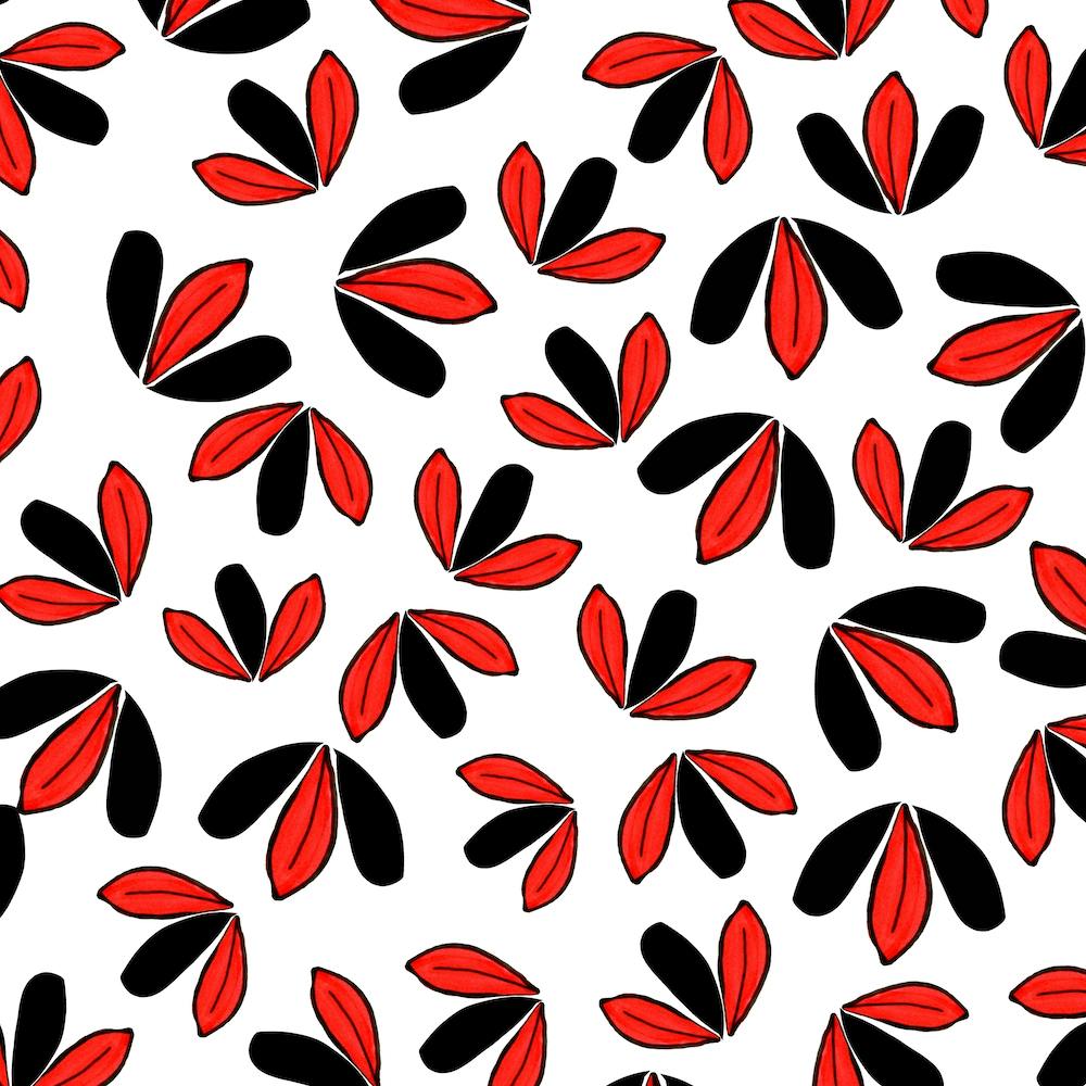 3 Leaf Flowers Red Black