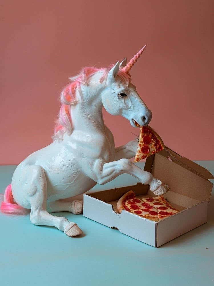 Toy Unicorn Eating A Pizza Slice 1