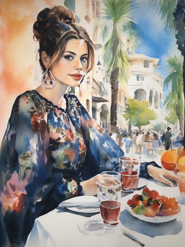At A Cafe In Alicante Spain 3 Watercolour