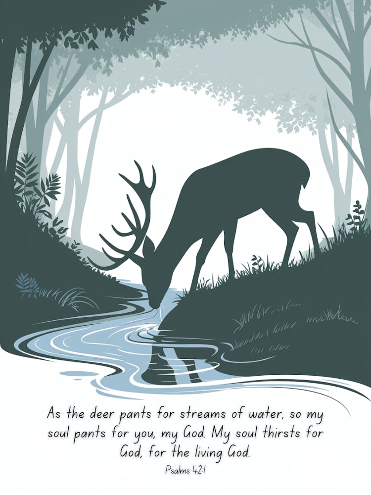 Bible Verse, Psalms 42:1, As the deer pants for streams of water, so my soul pants for you, my God. My soul thirsts for God, for the living God, Conceptual Art, Christian, Deer 1