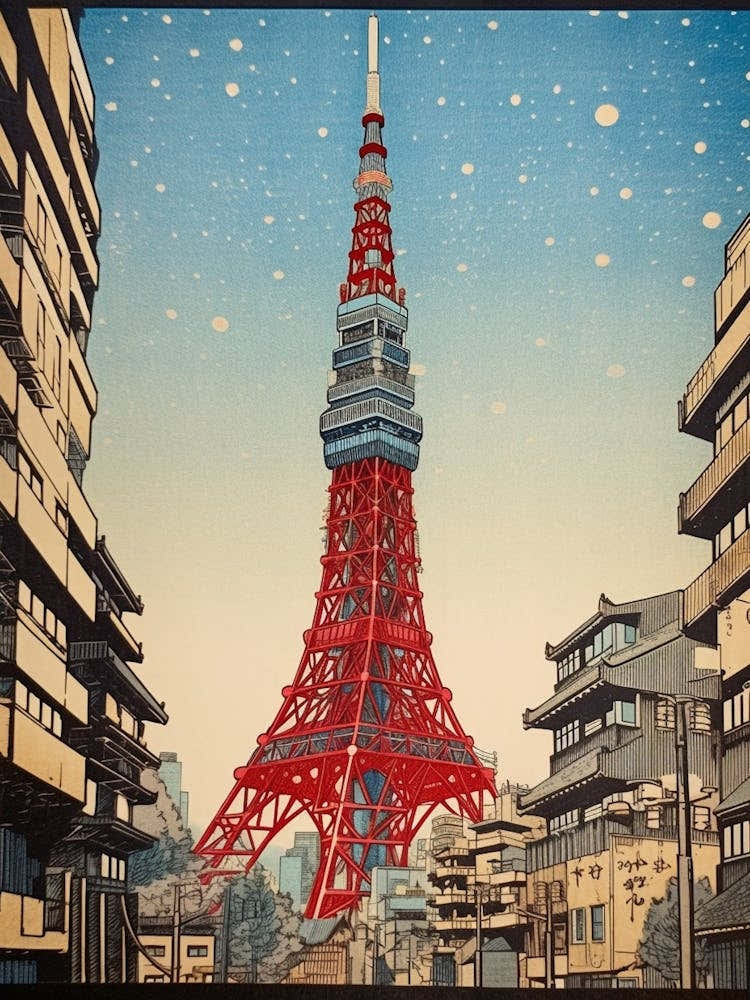 Tokyo Tower Japan Vintage Travel Art 1