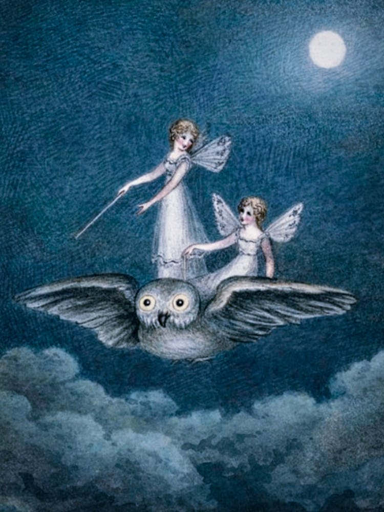 Amelia Jane Murrey "Two Fairies Riding an Owl" 1800s Victorian Fairies in HD