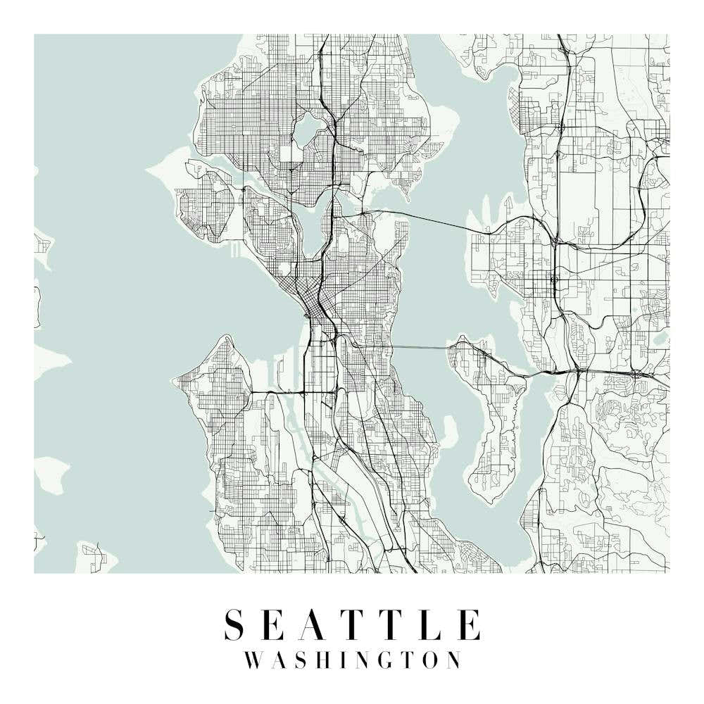 Seattle Washington Street Map Minimal Color Square