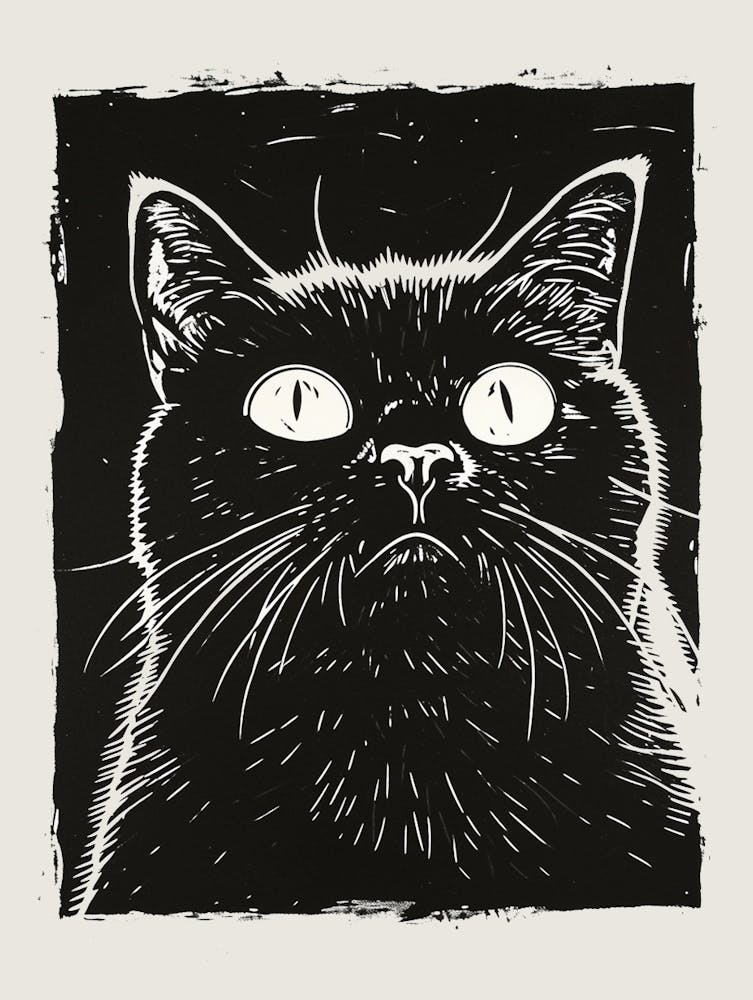 Exotic Shorthair Linocut Blockprint 8