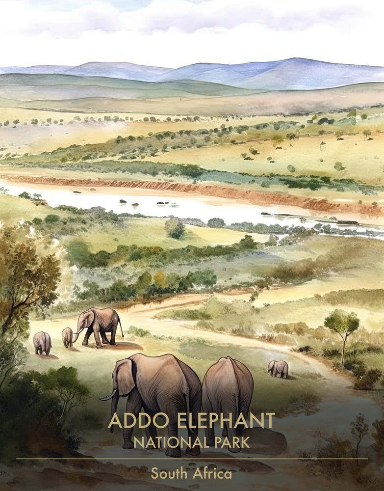 Addo Elephant National Park South Africa Watercolour 1