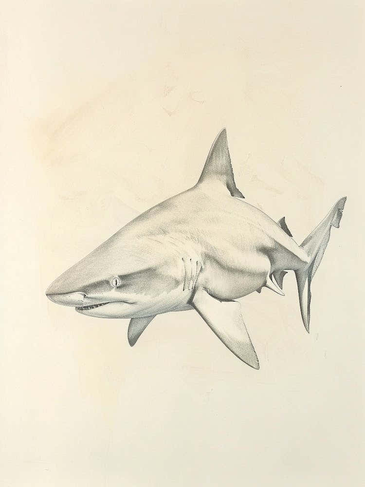 Vintage Tiger Shark Pencil Illustration 2