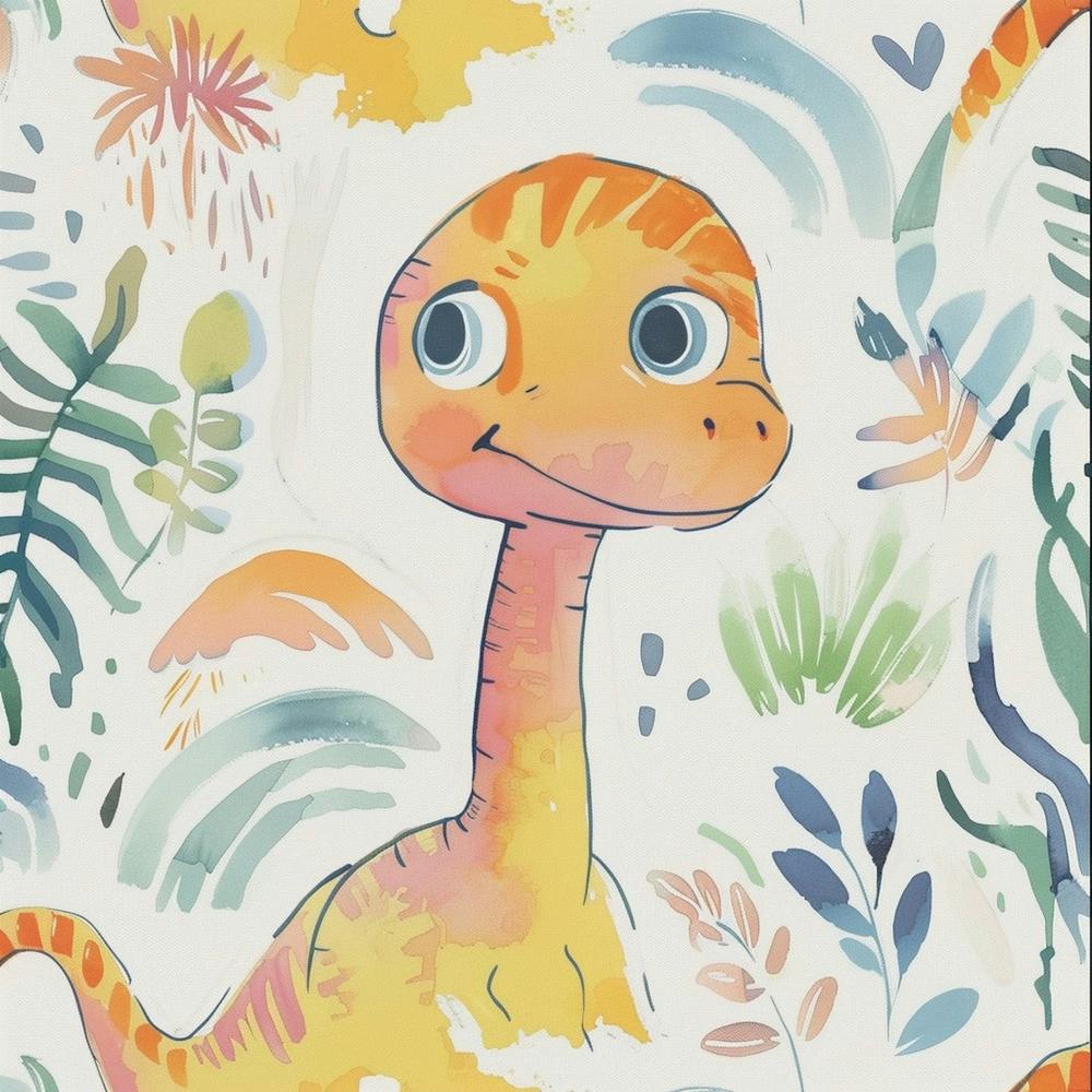 Cute Dinosaur Watercolour With Plant Patterns