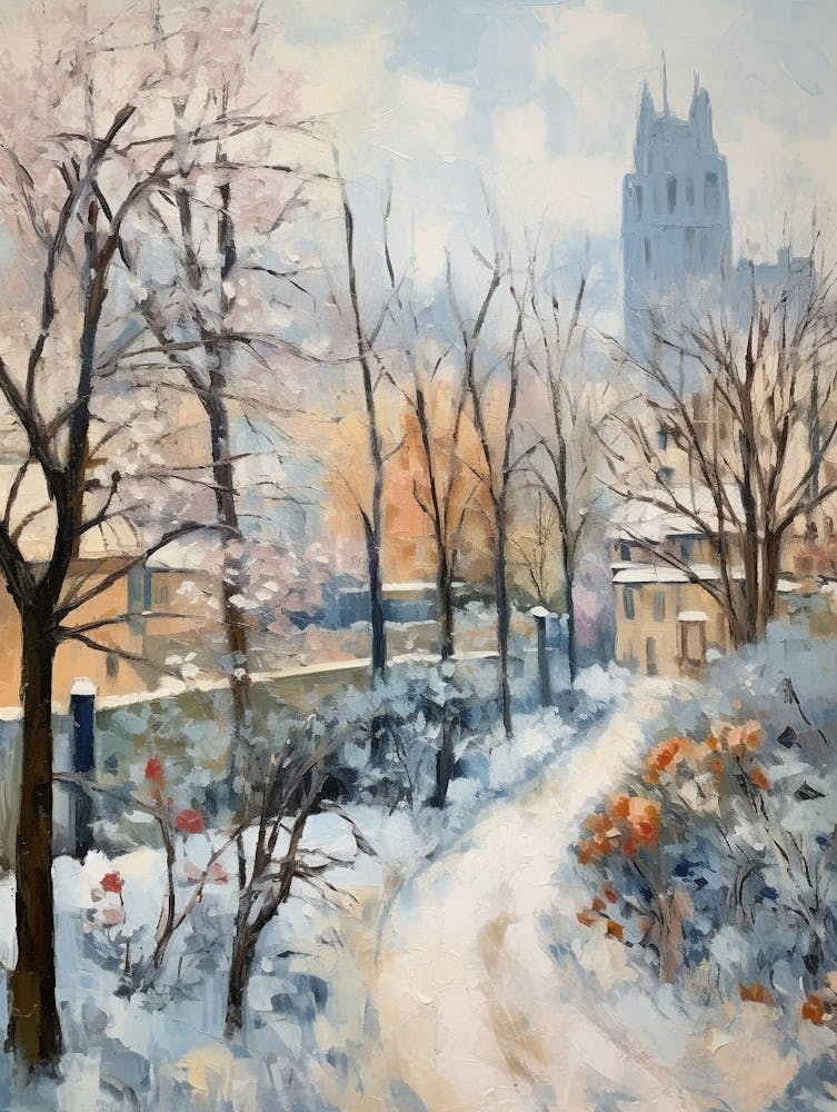 Winter City Park Painting English Garden Munich Germany 2