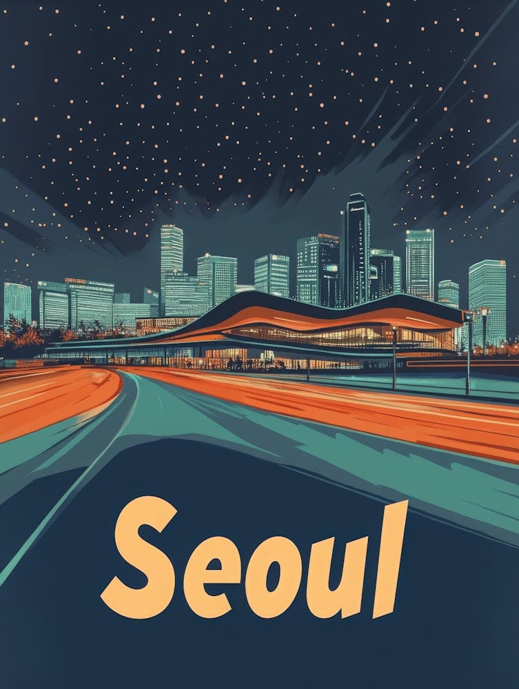 Aihrgdesign A Retro Travel Poster For Seoul Featuring The Fut 72254536 8f75 44a5 Ab1e E4fb7e0a90fe 1
