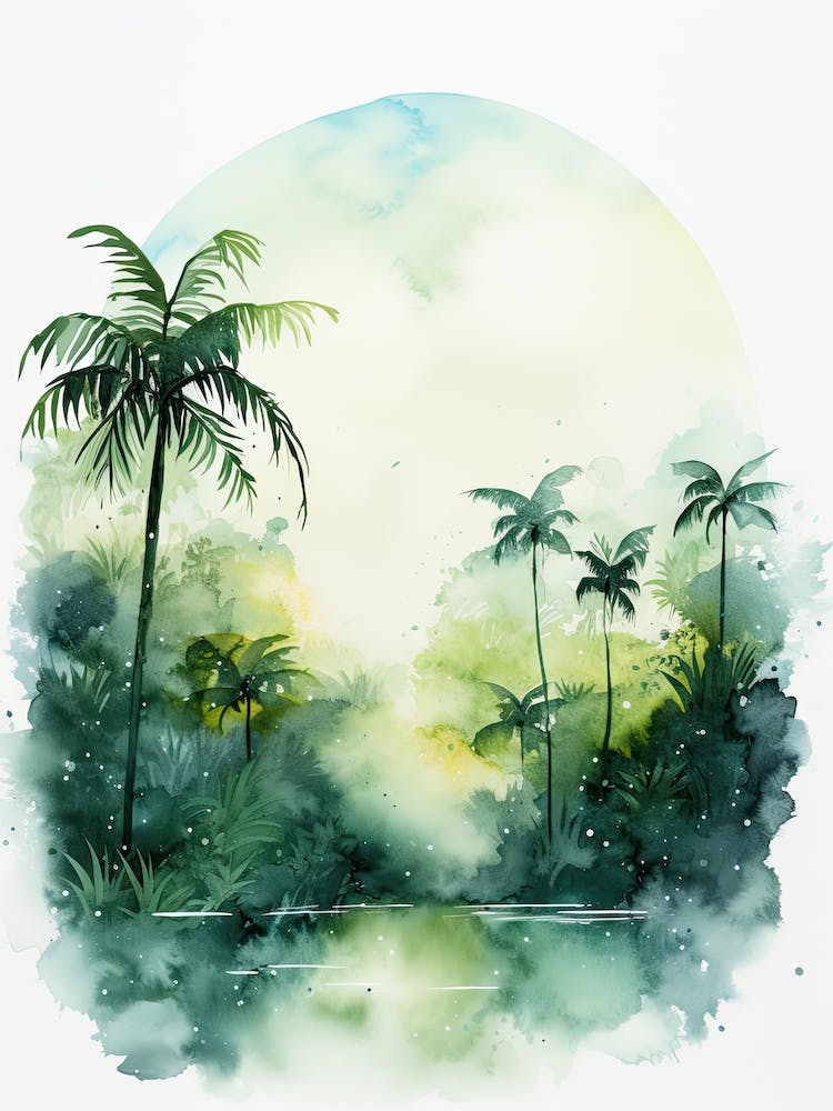 Watercolour Painting Of Amazon Rainforest   South America 0