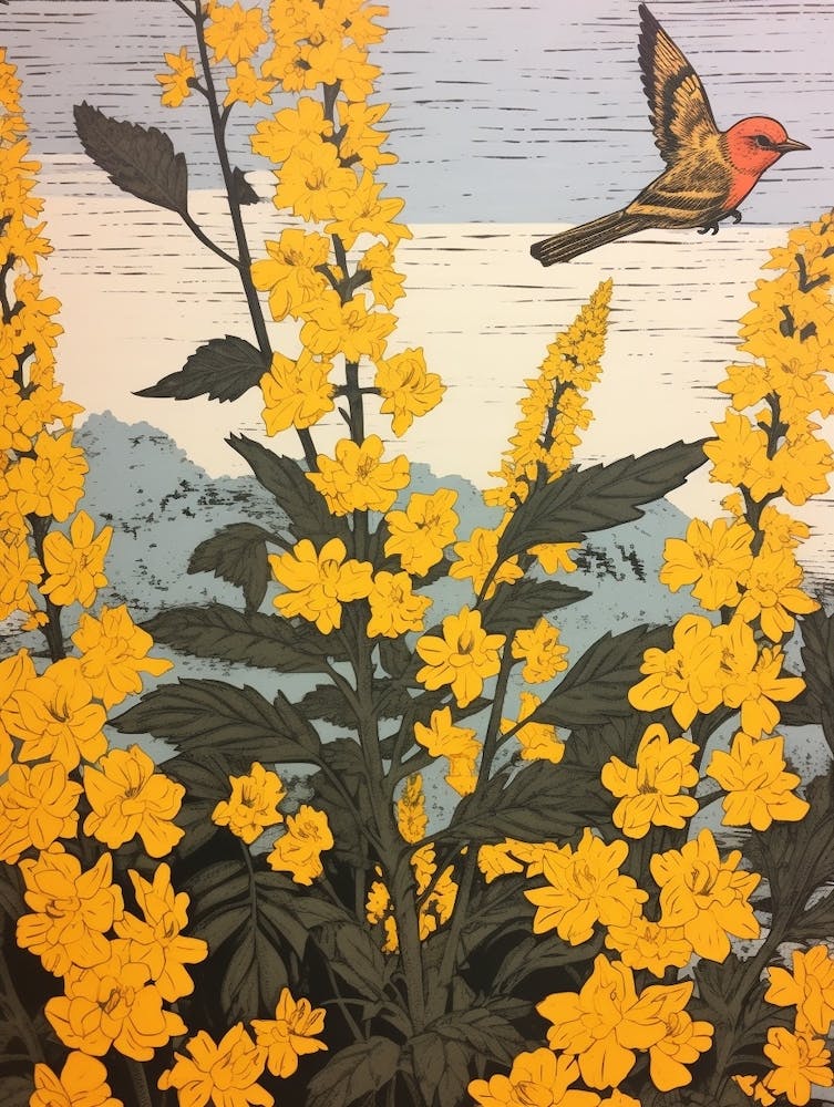Nokanzou Goldenrod 1 Vintage Botanical Woodblock