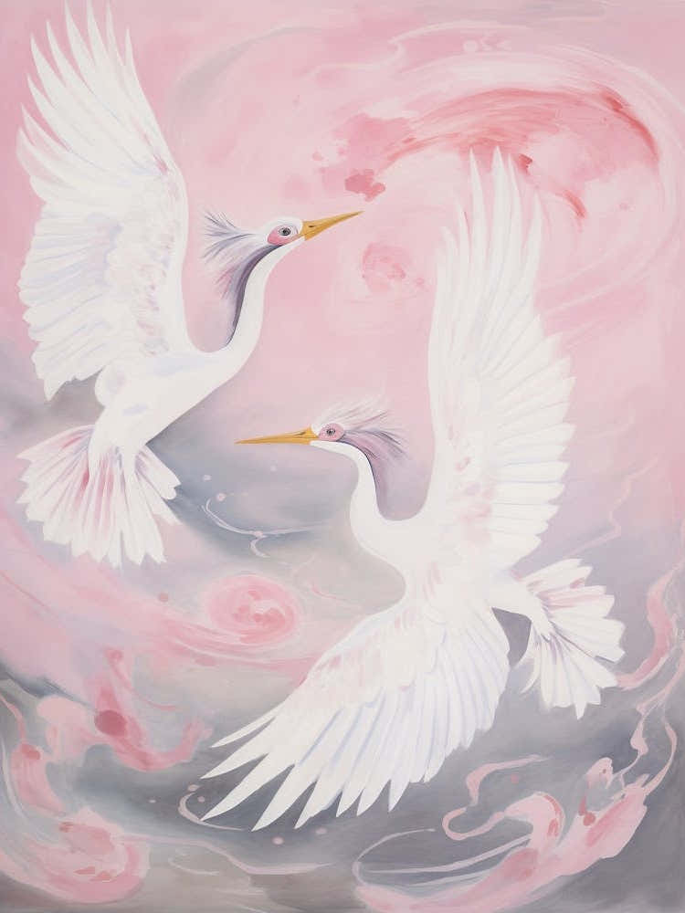 Pink Ethereal Bird Painting Grebe 1