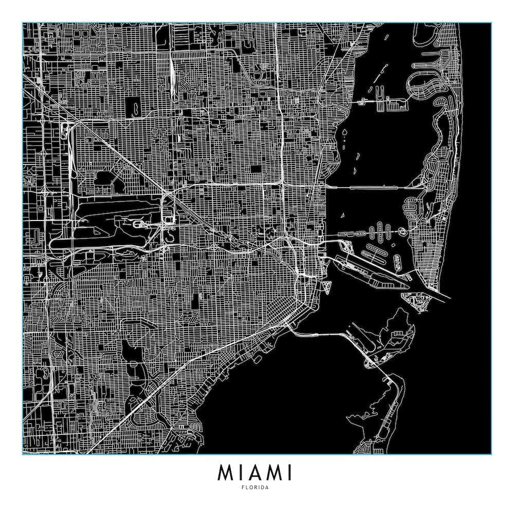 Miami Black And White Map Square