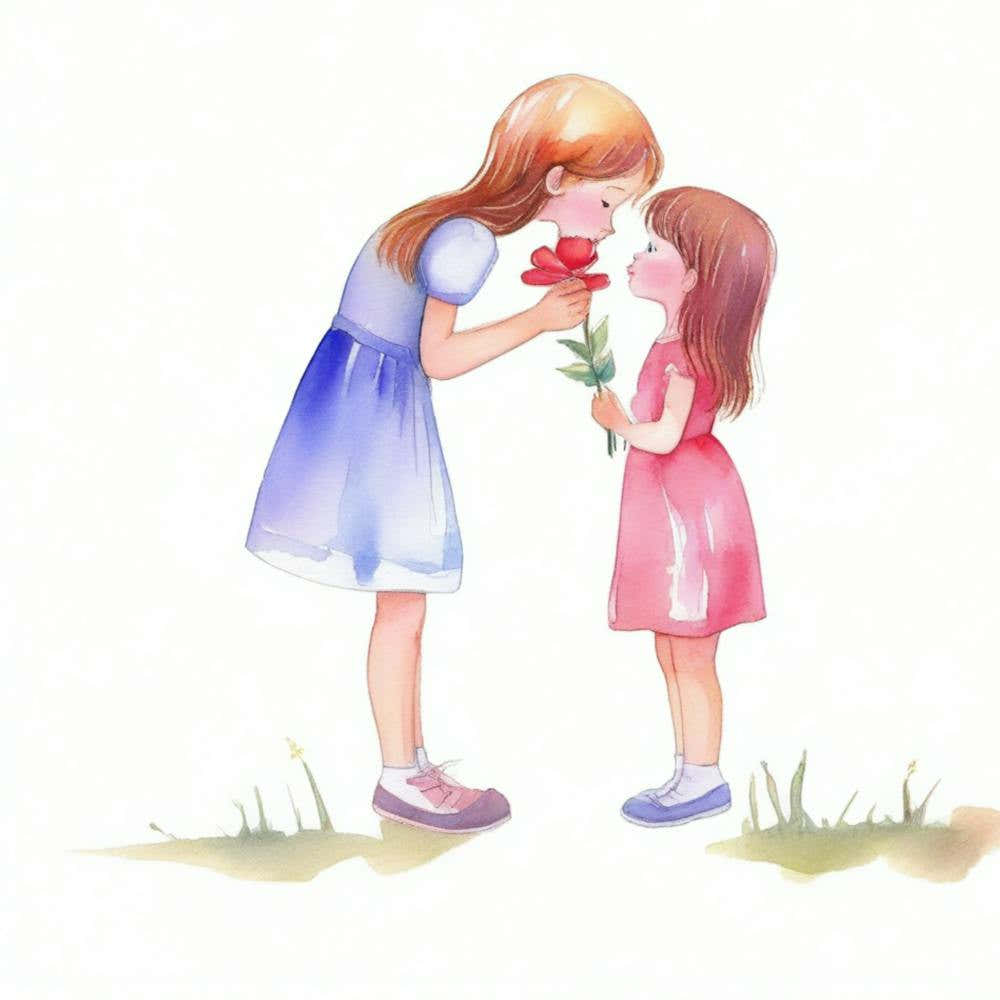 Little Girl Kissing A Flower