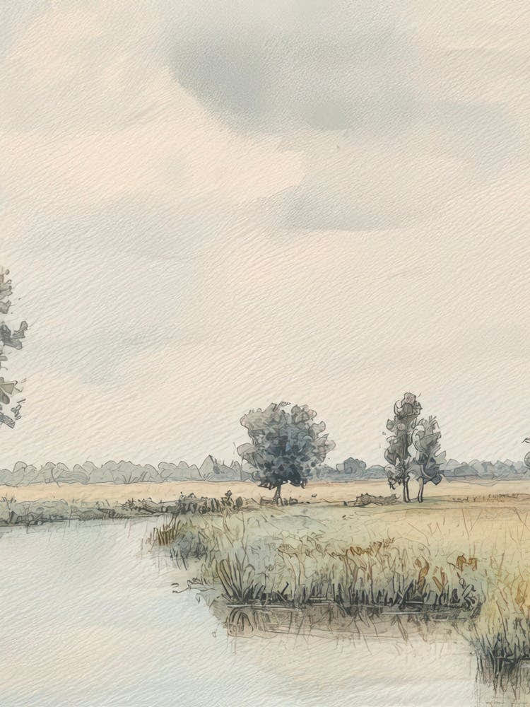 Summer Landscape With River And Trees Landscape Vintage Watercolour 2