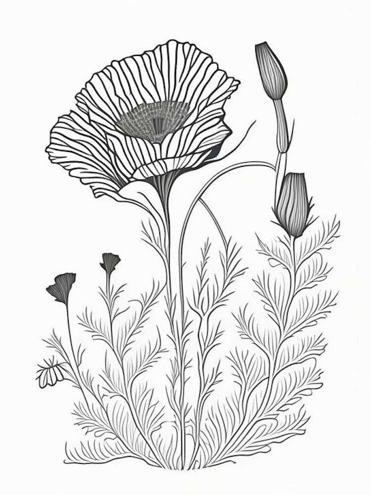 Poppy Herb William Morris Inspired Line Drawing 2