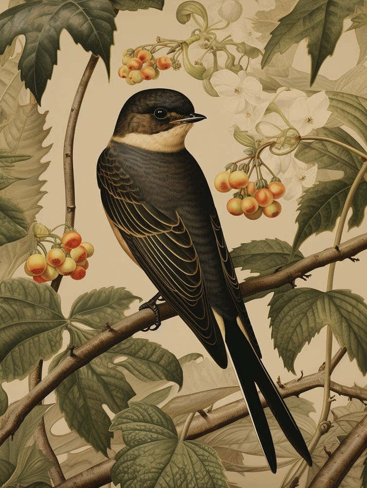 Dark And Moody Botanical Swallow 1