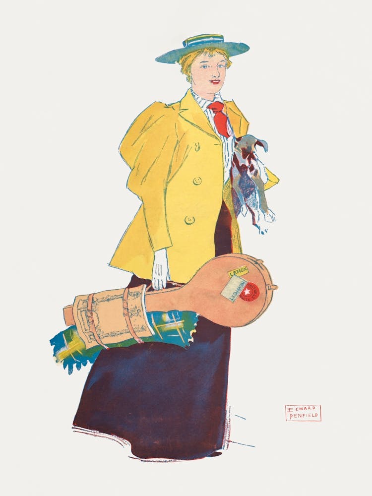 Woman Holding Dog And Stuffs (1894), Edward Penfield