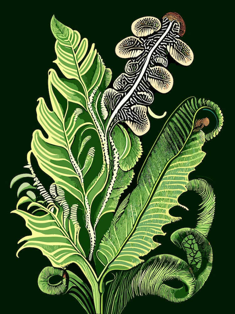 Hart's Tongue Fern Wildflower Vintage Botanical 1