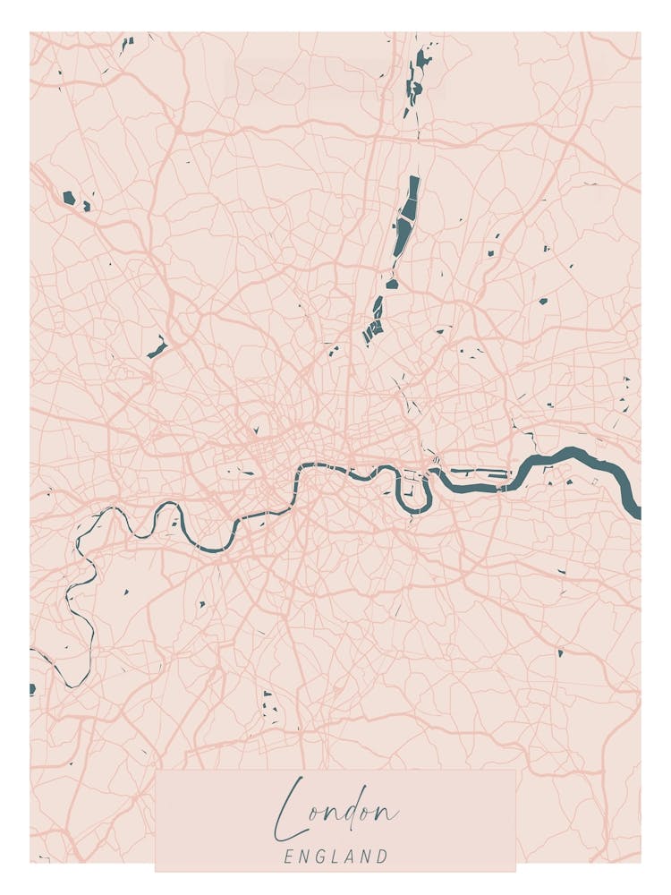 London England Pink and Blue Cute Script Street Map 1