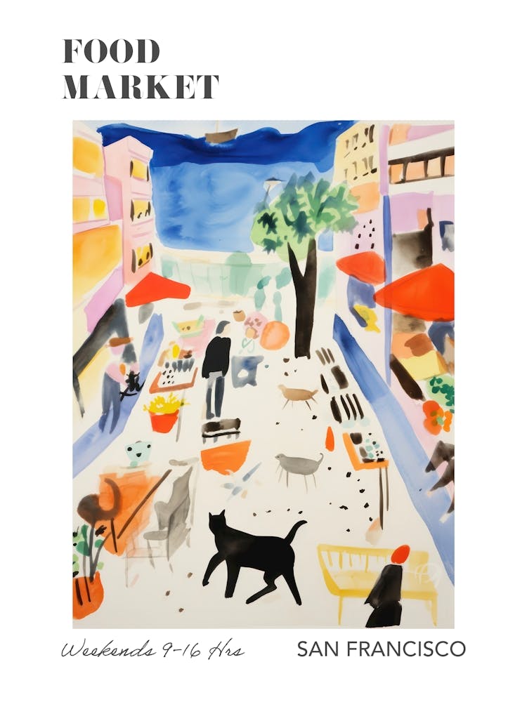 The Food Market In San Francisco 1 Illustration Poster