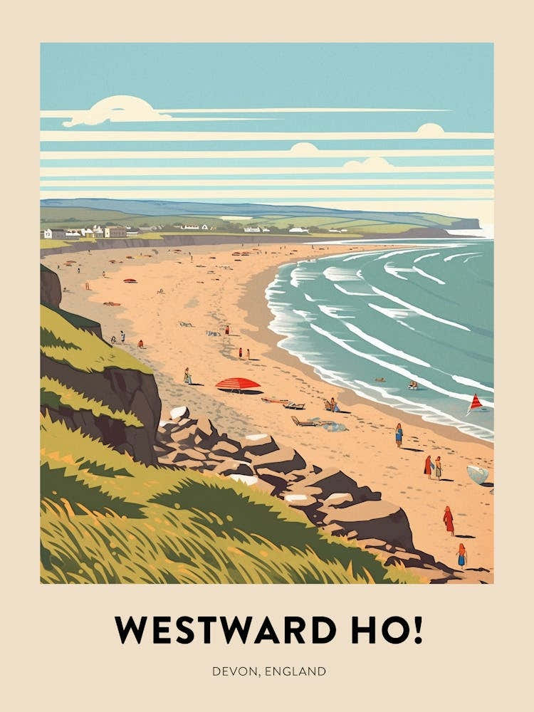 Devon Vintage Travel Poster Westward Ho!