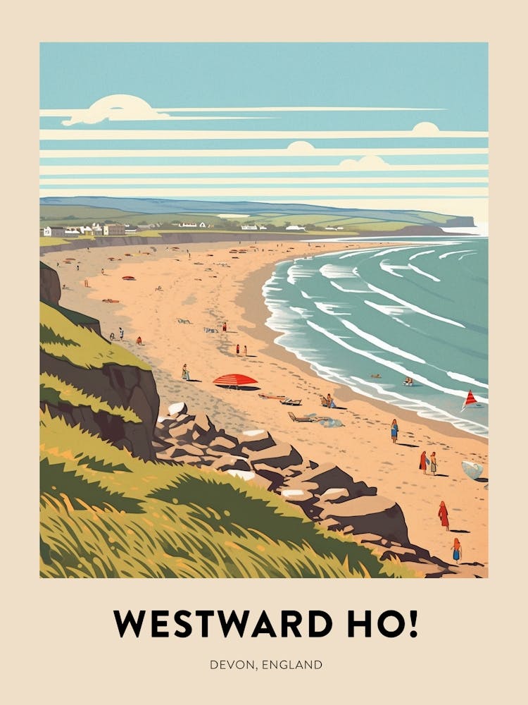Devon Vintage Travel Poster Westward Ho!
