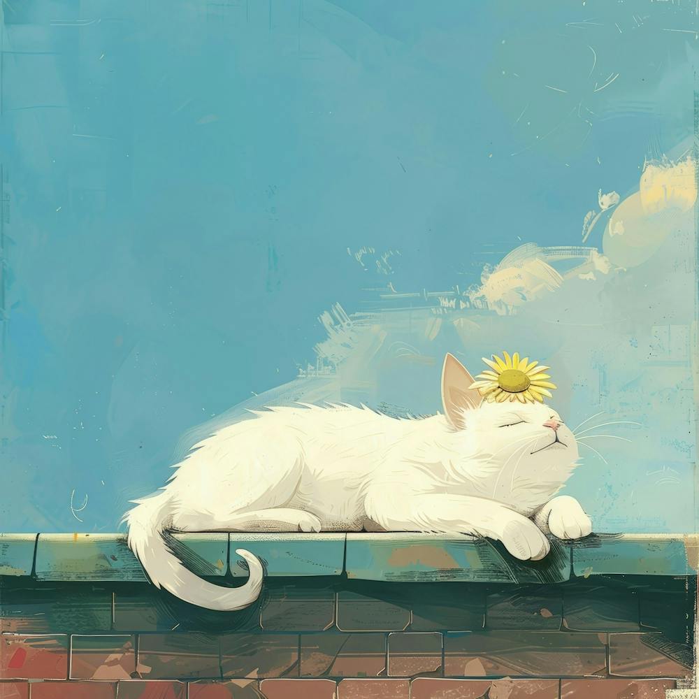 Cat Sleeping On A Roof
