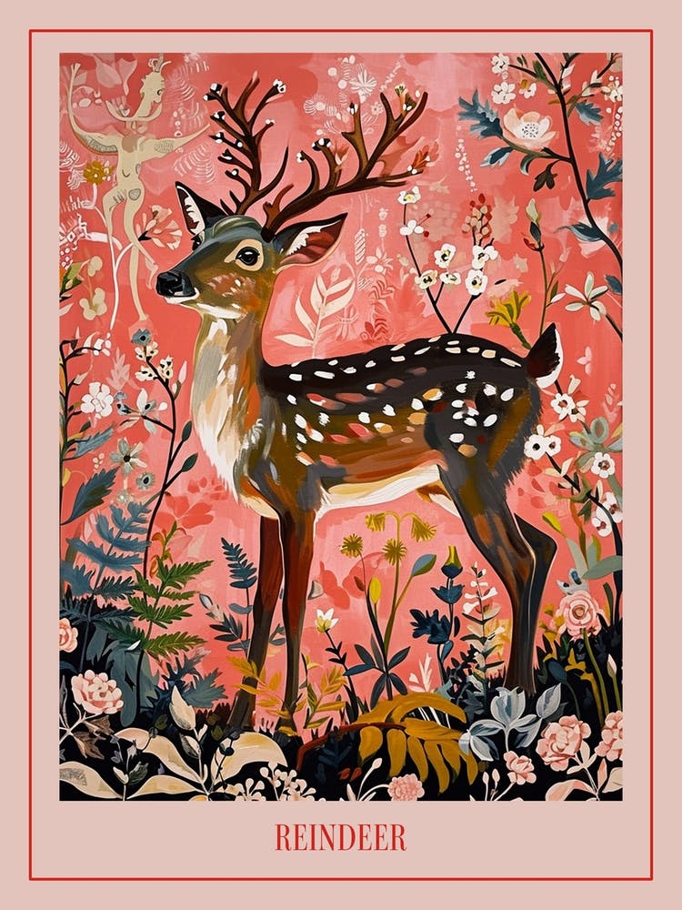 Floral Animal Painting Reindeer 2 Poster