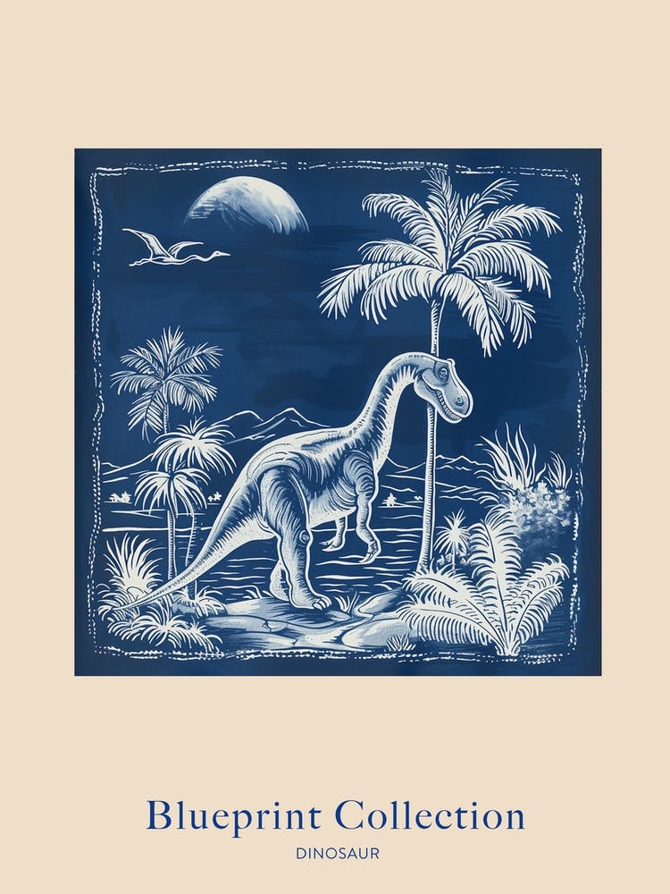 Dinosaur Blue Print Jurassic Landscape Poster