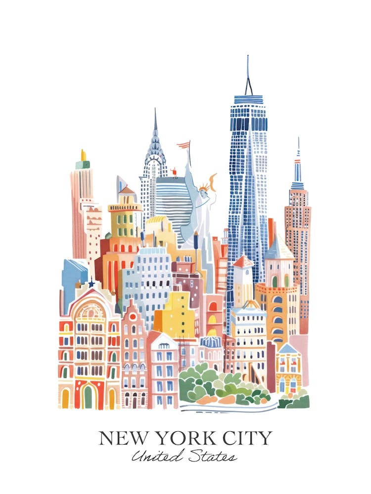 New York City United States Gouache Travel Illustration