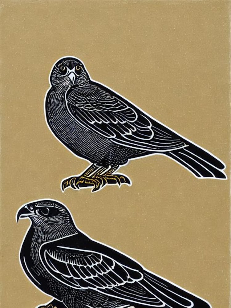 Falcon 2 Linocut Bird