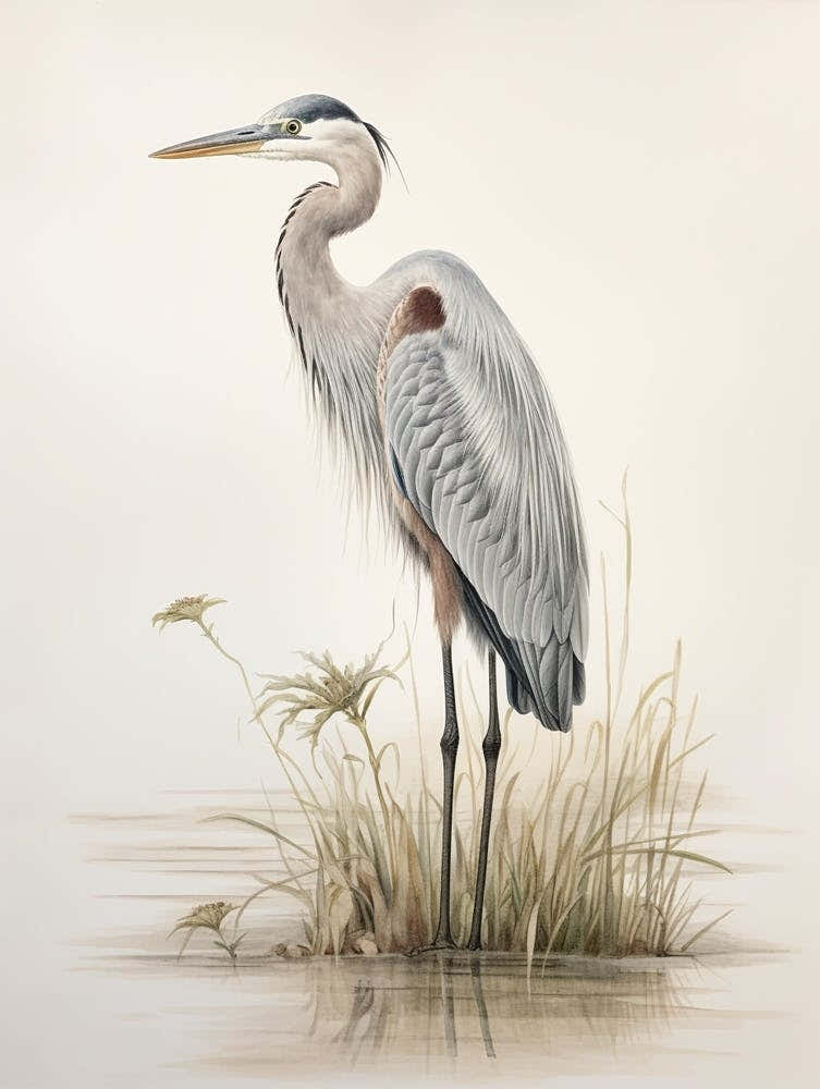 Vintage Bird Drawing Great Blue Heron 3