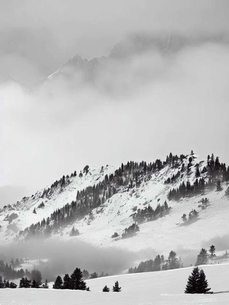 Cerro Catedral, Argentina Black And White Skiing Poster
