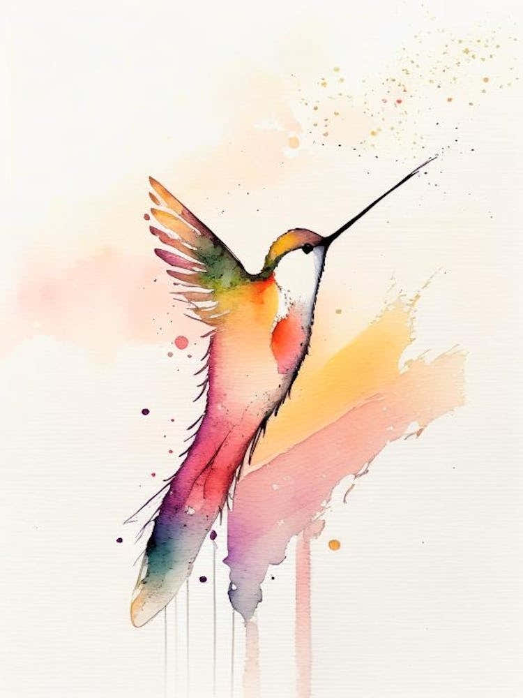 Hummingbird At Sunrise Minimalist Watercolour 3