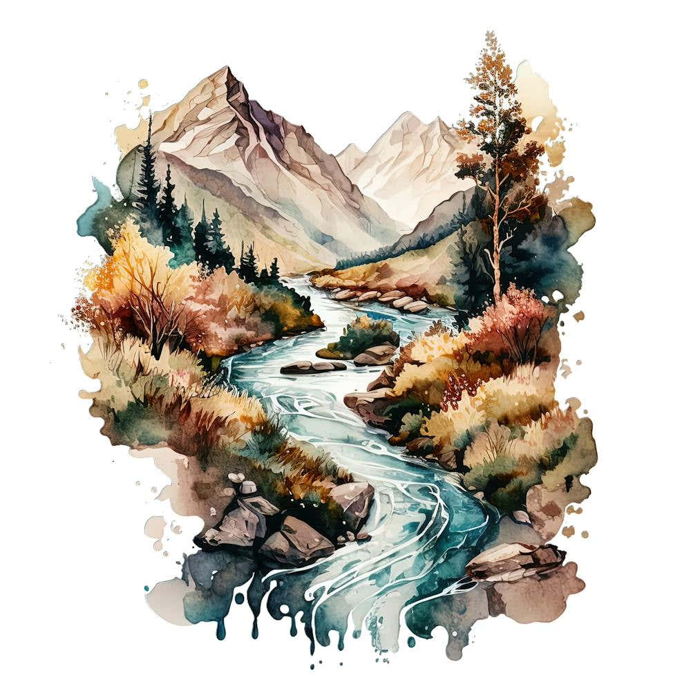 Watercolor Of A Mountain Stream 3