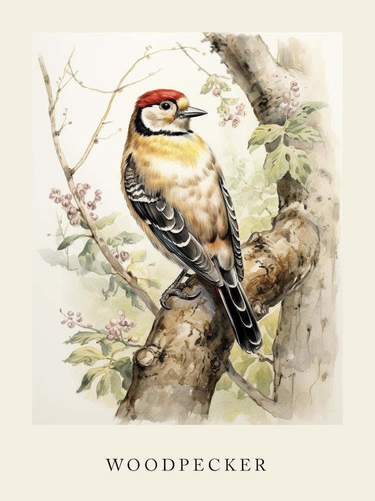 Beatrix Potter Inspired  Animal Watercolour Woodpecker 1