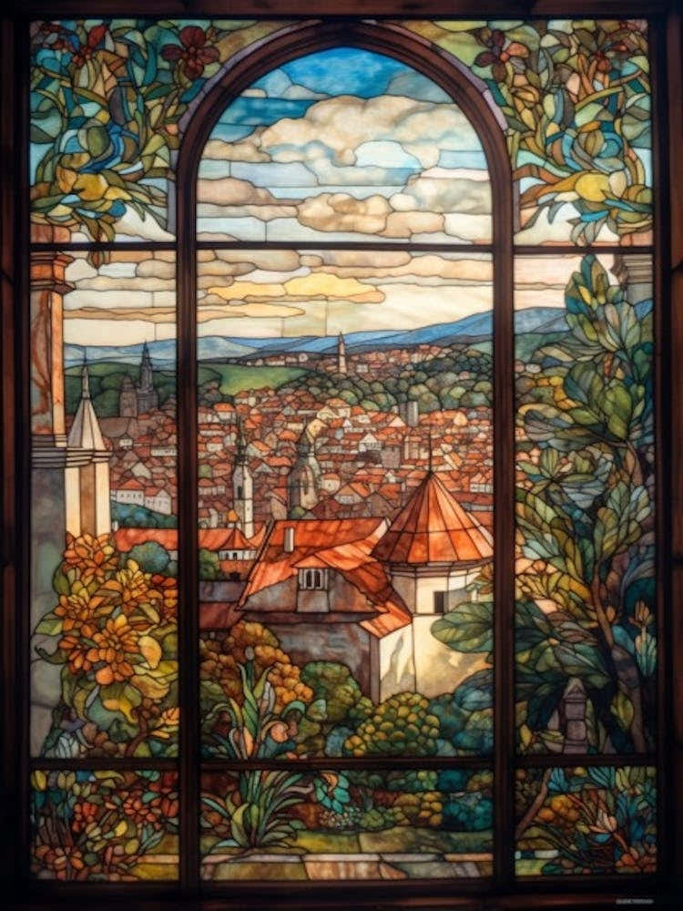 A Window View Of Prague In The Style Of Art Nouveau 3