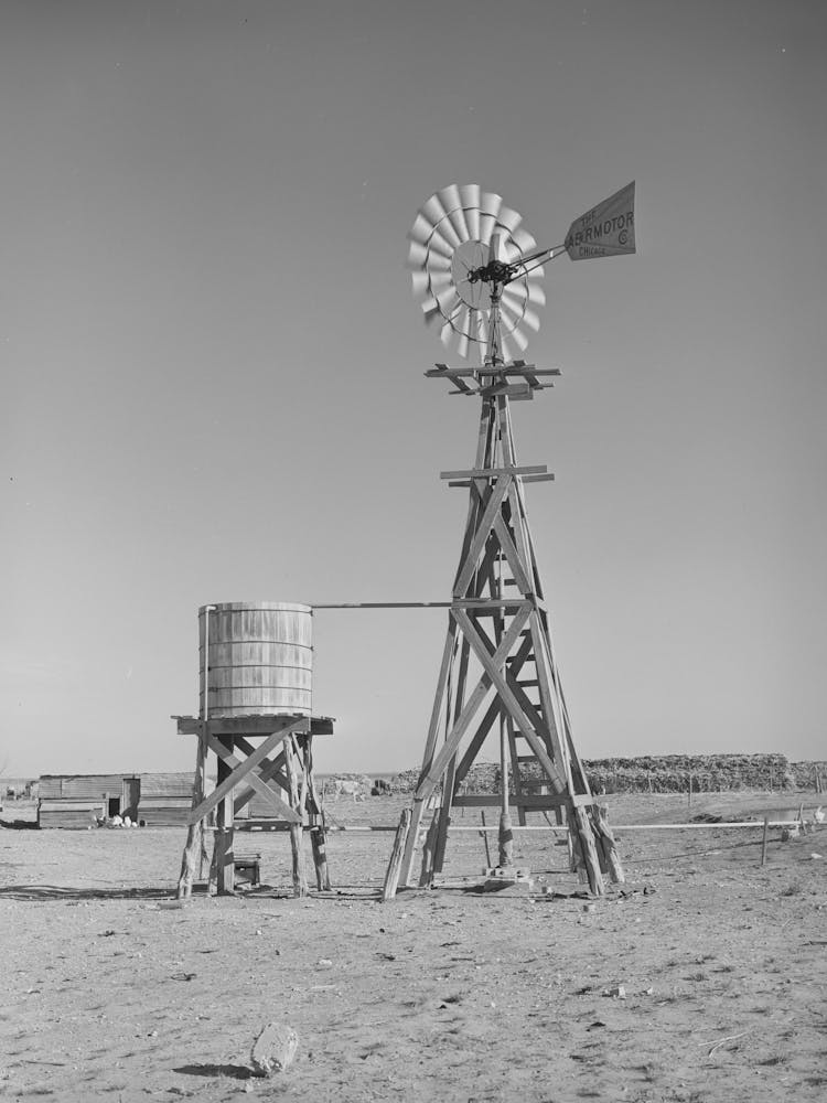 Windmill And Water Storage Tank On Farm On High Plains, Gaines County, New Mexico By Russell Lee