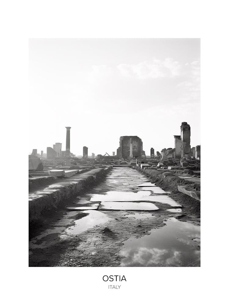 Poster Of Ostia, Italy, Black And White Photo 1