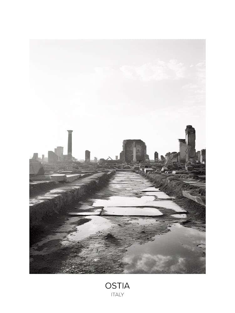 Poster Of Ostia, Italy, Black And White Photo 1