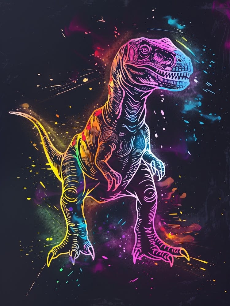 Neon Outline Dinosaur Illustration 3